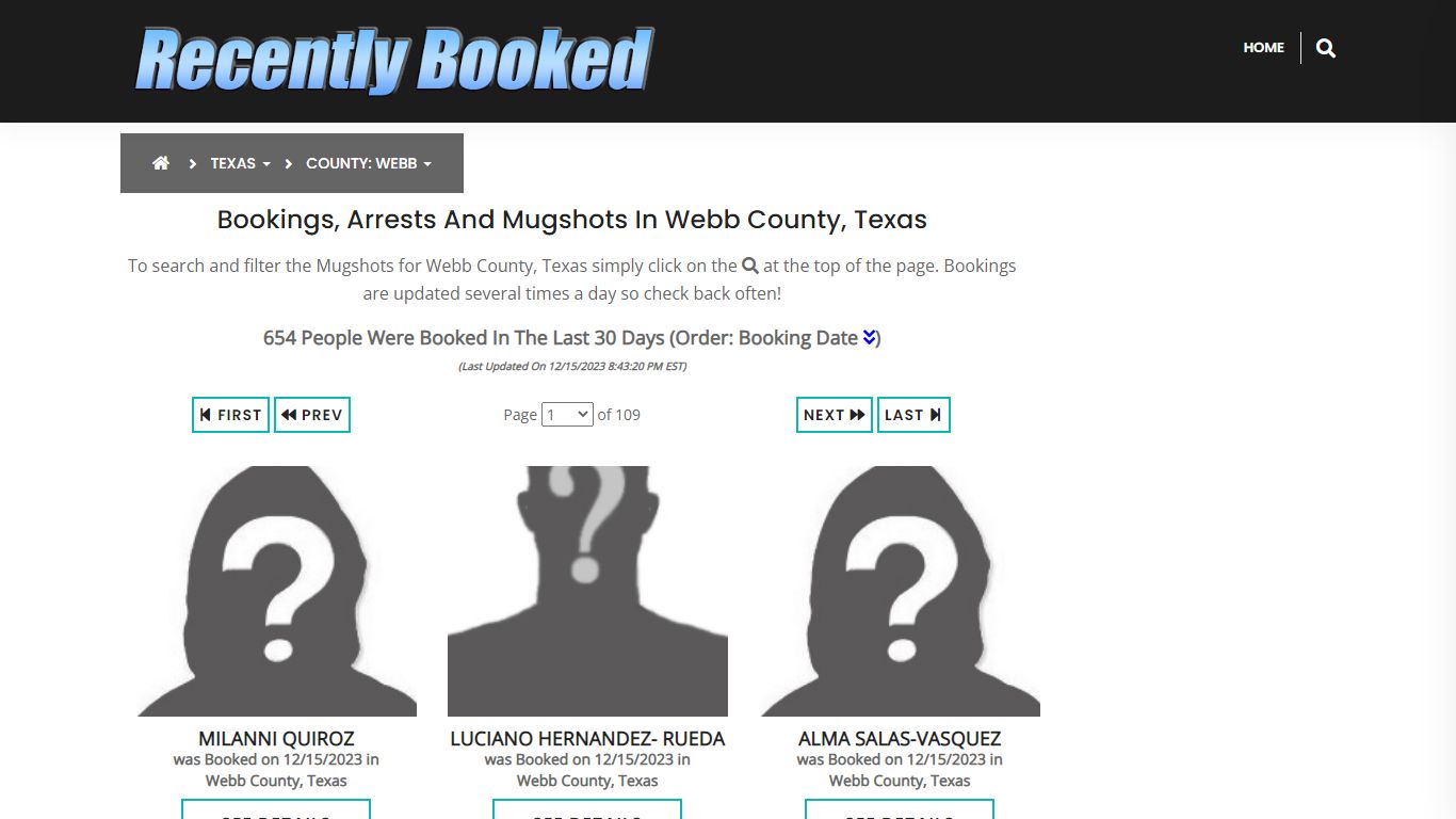 Recent bookings, Arrests, Mugshots in Webb County, Texas - Recently Booked